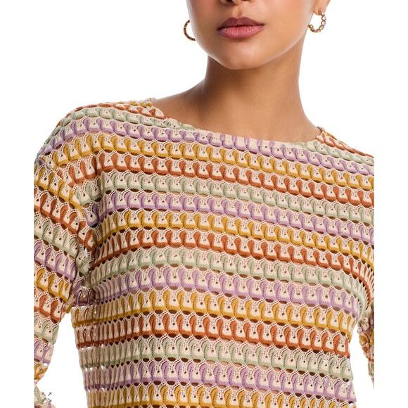 NWT Hilton Hollis Lilac Combo Crochet Textured Knit Top Womens Size Medium - Picture 1 of 8